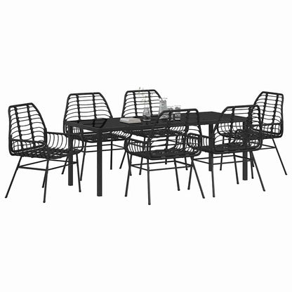 Tuin Eettafelset 7 Pcs Zwart Poly Rattan 6-persoons Achterkant 200 cm