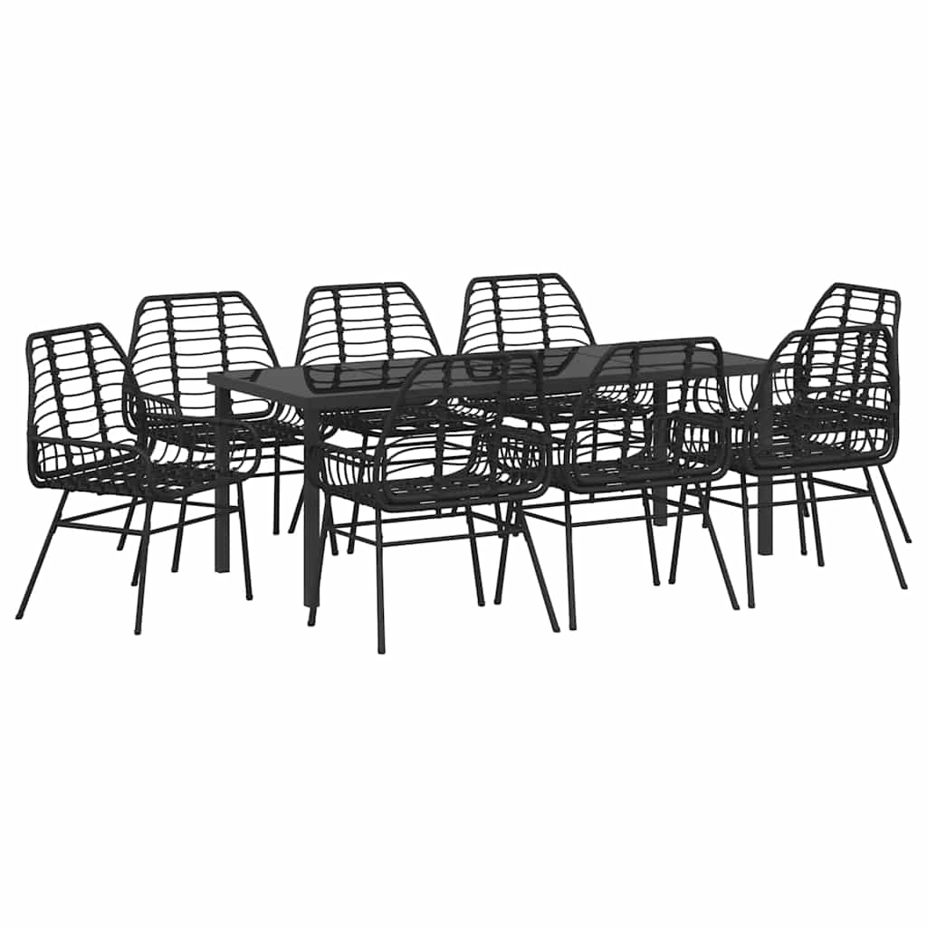 Tuin Eettafelset 9 Pcs Zwart Poly Rattan 8-persoons Achterkant 200 cm