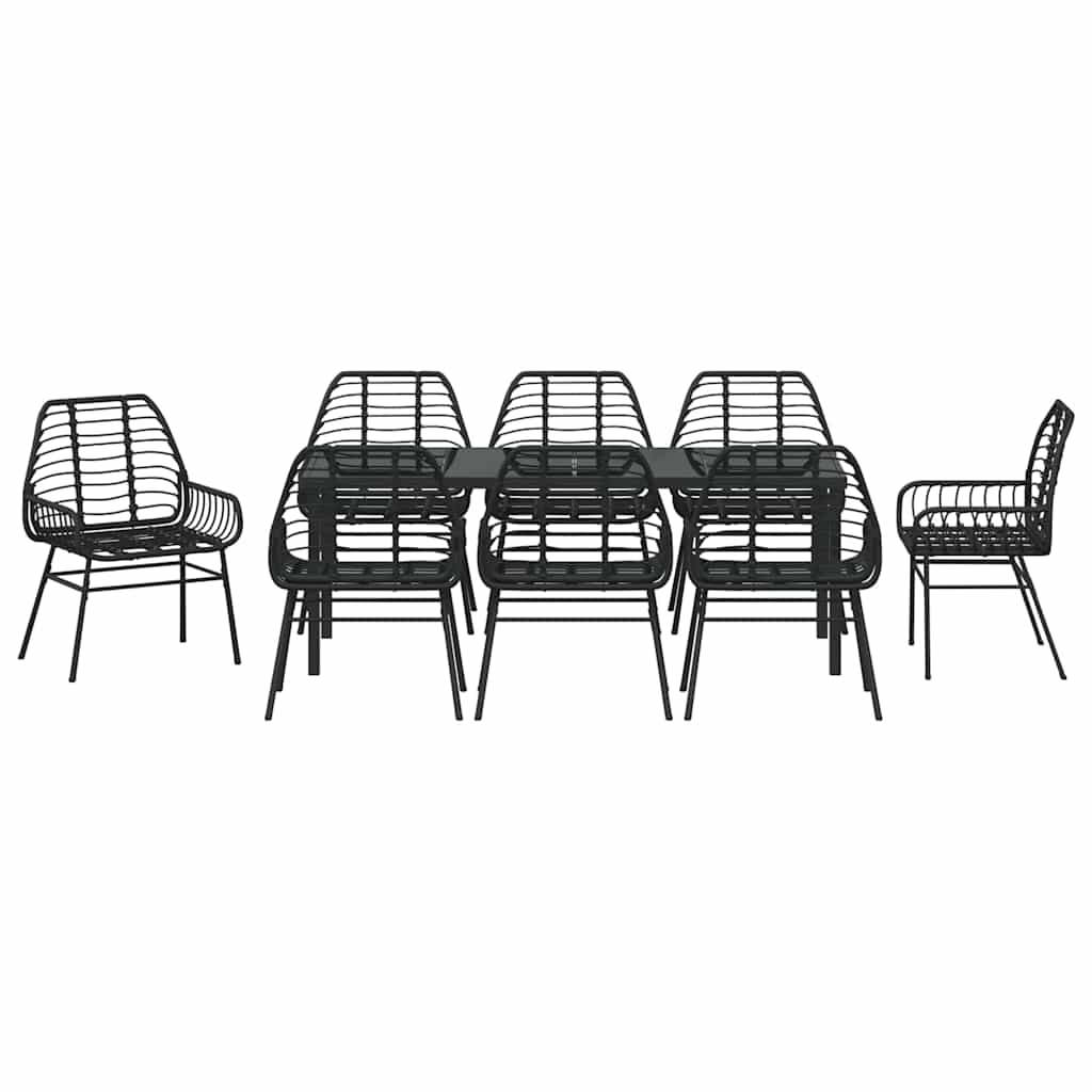 Tuin Eettafelset 9 Pcs Zwart Poly Rattan 8-persoons Achterkant 200 cm