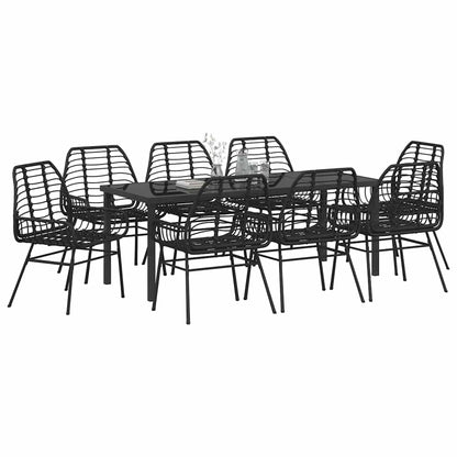 Tuin Eettafelset 9 Pcs Zwart Poly Rattan 8-persoons Achterkant 200 cm