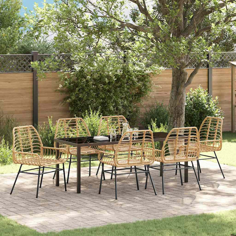 Tuin Eettafelset 7 Pcs Bruin Poly Rattan
