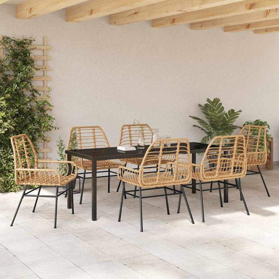 Tuin Eettafelset 7 Pcs Bruin Poly Rattan