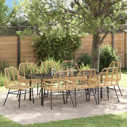 Tuin eettafelset 9-delig poly rattan bruin