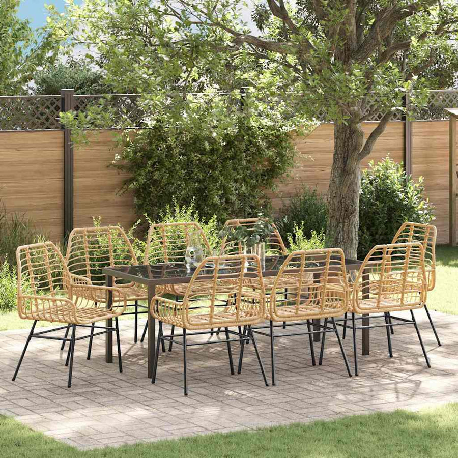 Tuin Eettafelset 9 Pcs Bruin Poly Rattan