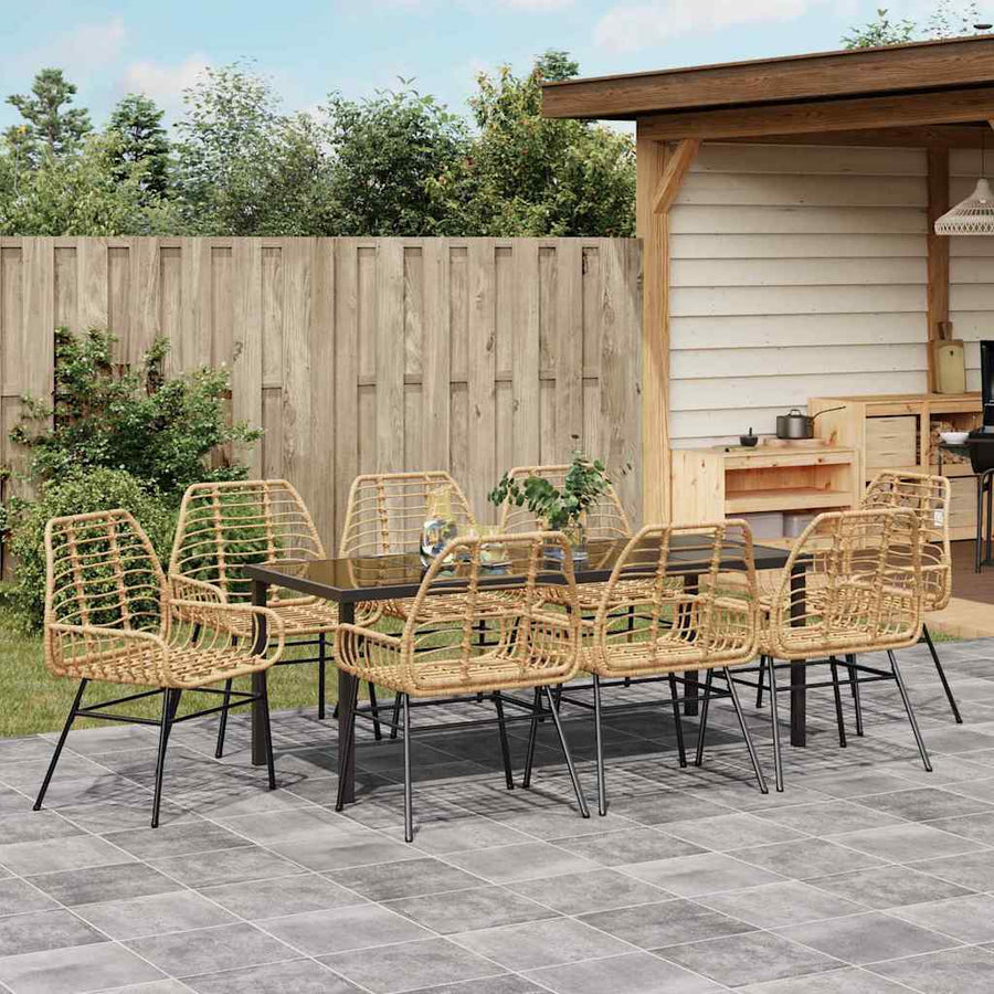 Tuin Eettafelset 9 Pcs Bruin Poly Rattan