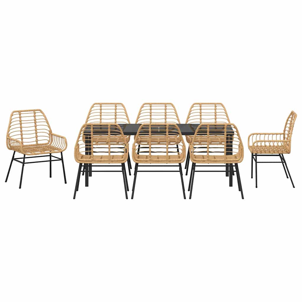 Tuin Eettafelset 9 Pcs Bruin Poly Rattan