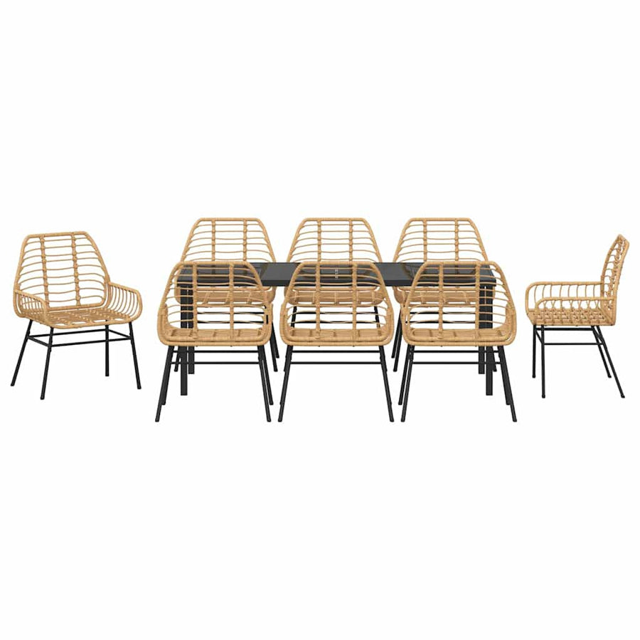 Tuin Eettafelset 9 Pcs Bruin Poly Rattan