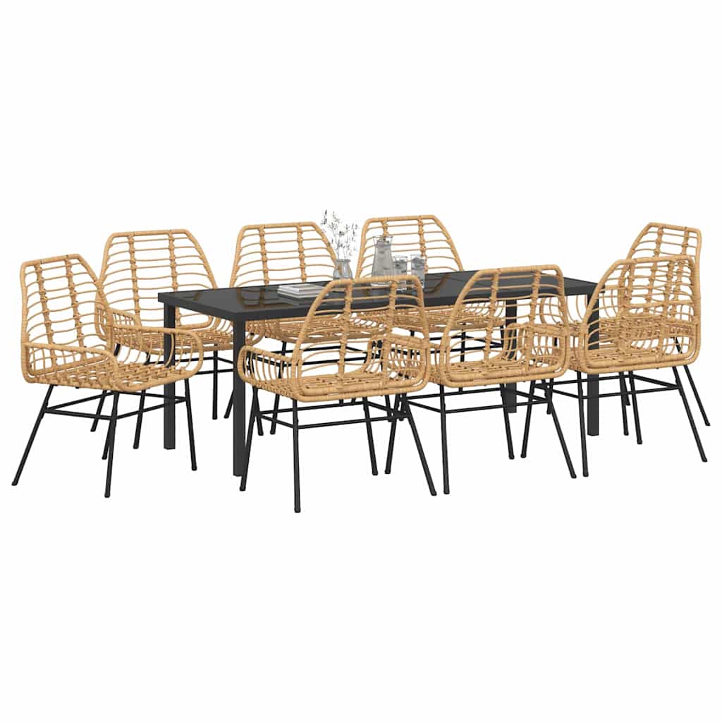 Tuin Eettafelset 9 Pcs Bruin Poly Rattan