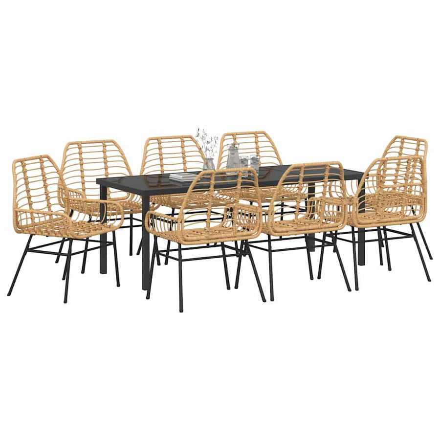 Tuin Eettafelset 9 Pcs Bruin Poly Rattan