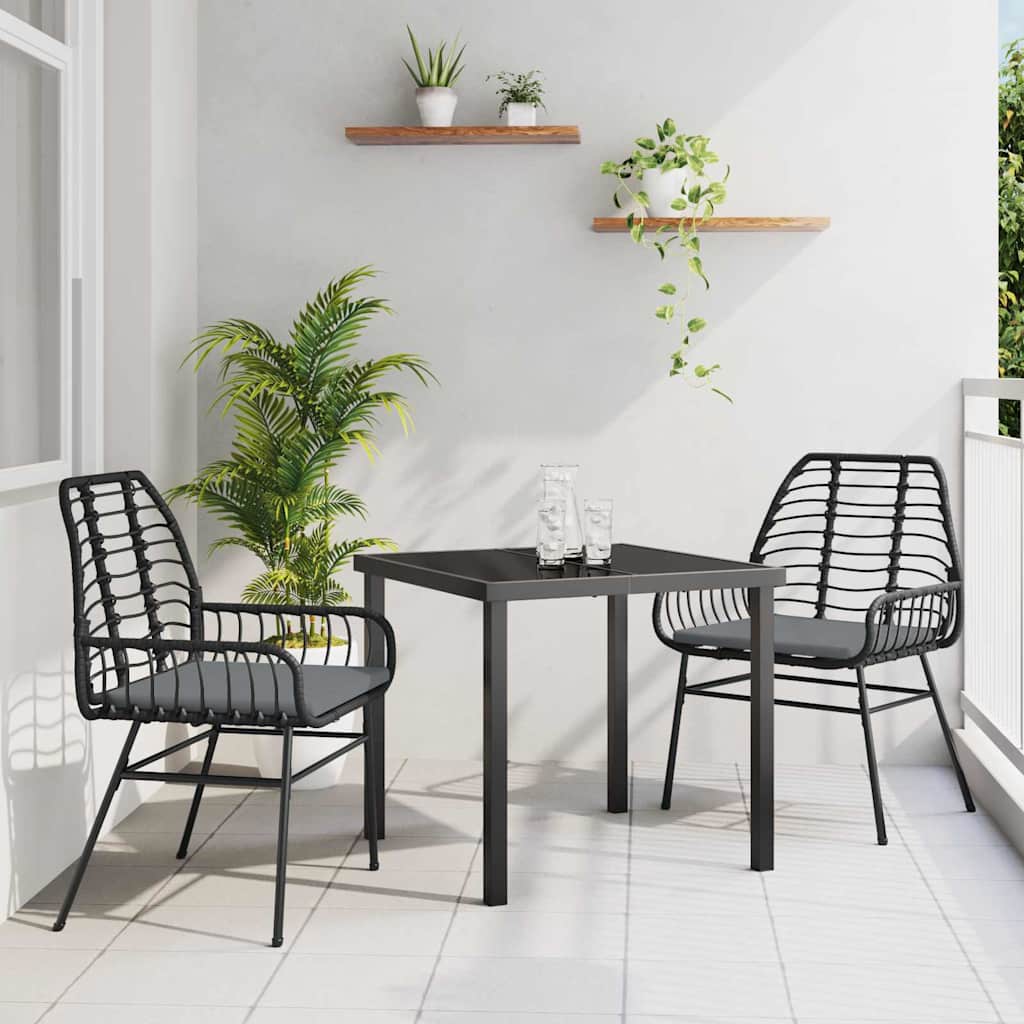 Tuin eettafelset 3 pcs Zwart poly rattan