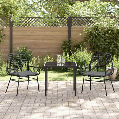 Tuin eettafelset 3 pcs Zwart poly rattan