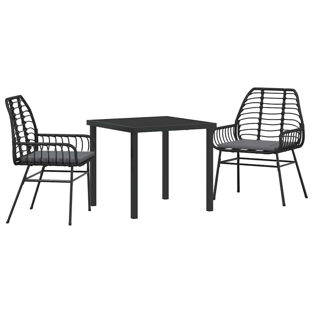Tuin eettafelset 3 pcs Zwart poly rattan