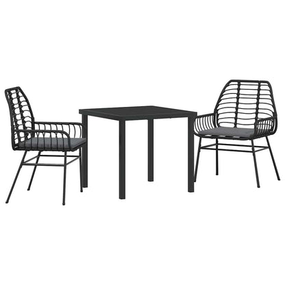 Tuin eettafelset 3 pcs Zwart poly rattan