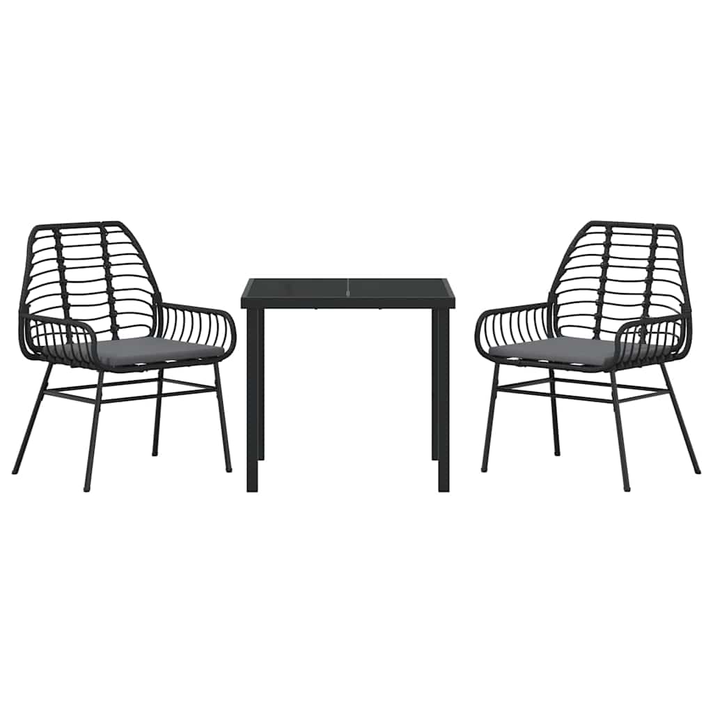 Tuin eettafelset 3 pcs Zwart poly rattan