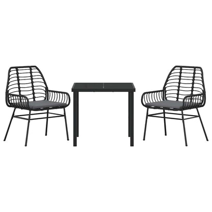 Tuin eettafelset 3 pcs Zwart poly rattan