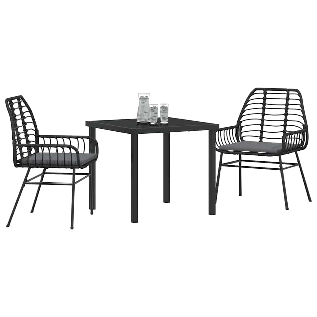 Tuin eettafelset 3 pcs Zwart poly rattan