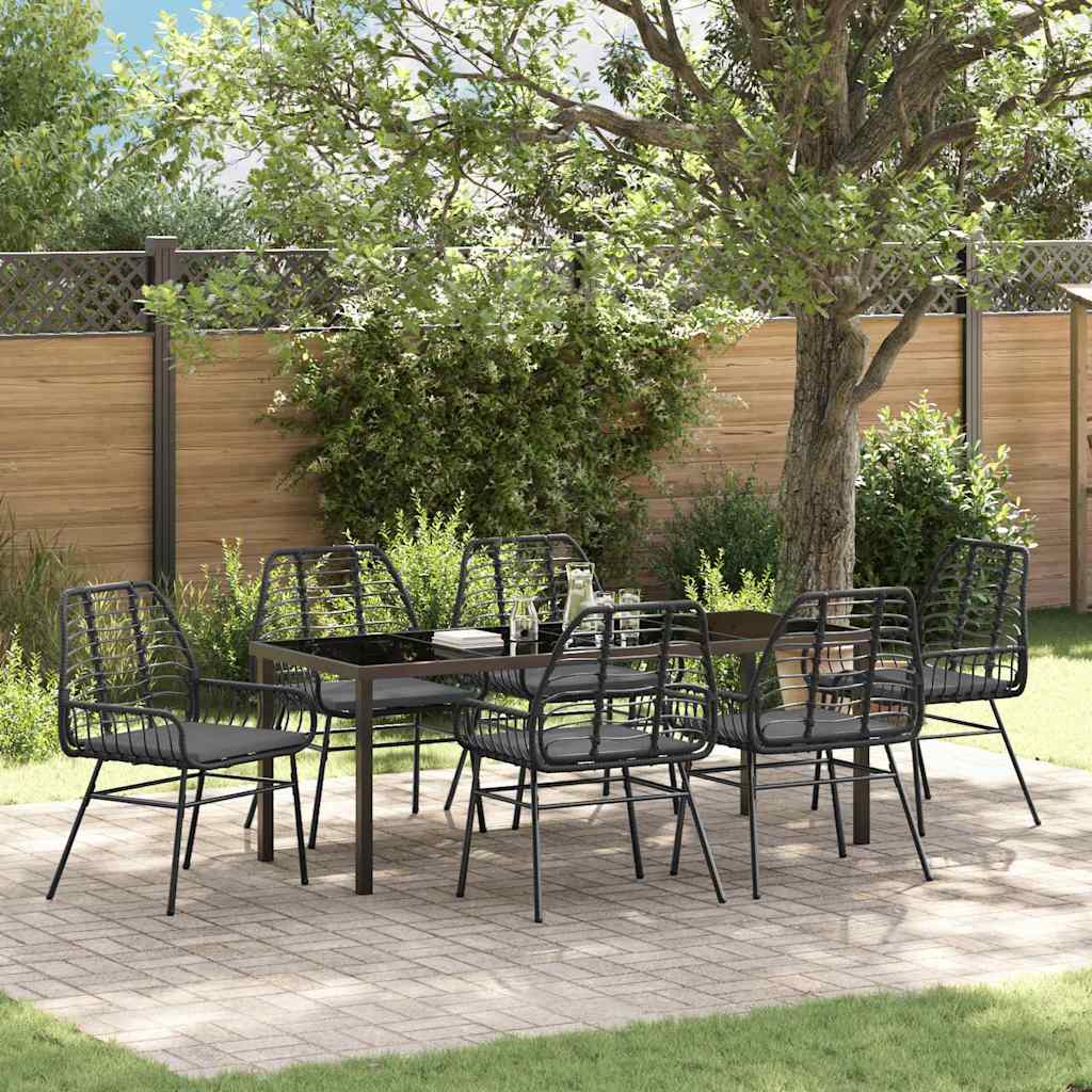Tuin Eettafelset 7 Pcs Poly Rattan 6-persoons Zwart 200 cm