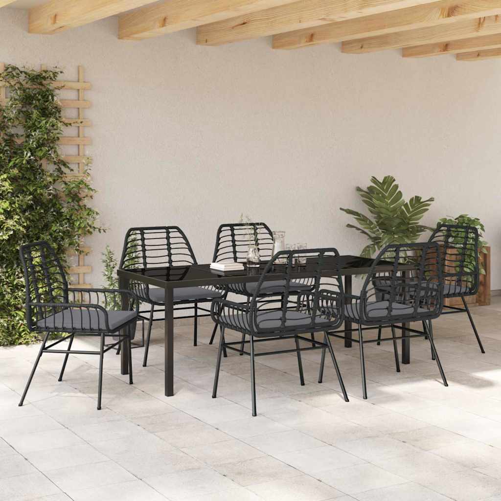 Tuin Eettafelset 7 Pcs Poly Rattan 6-persoons Zwart 200 cm