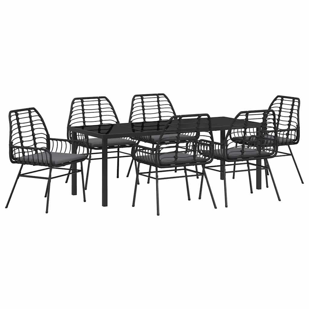 Tuin Eettafelset 7 Pcs Poly Rattan 6-persoons Zwart 200 cm