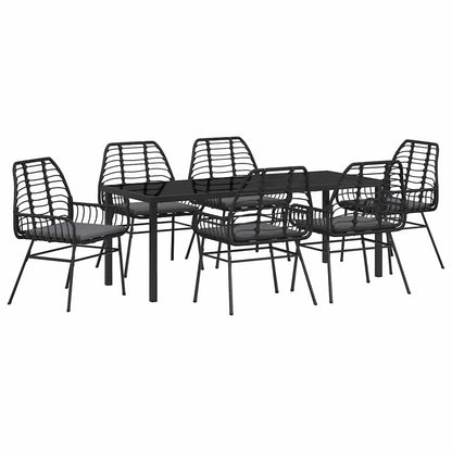 Tuin Eettafelset 7 Pcs Poly Rattan 6-persoons Zwart 200 cm