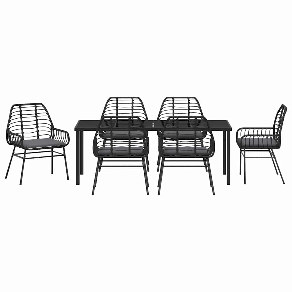 Tuin Eettafelset 7 Pcs Poly Rattan 6-persoons Zwart 200 cm