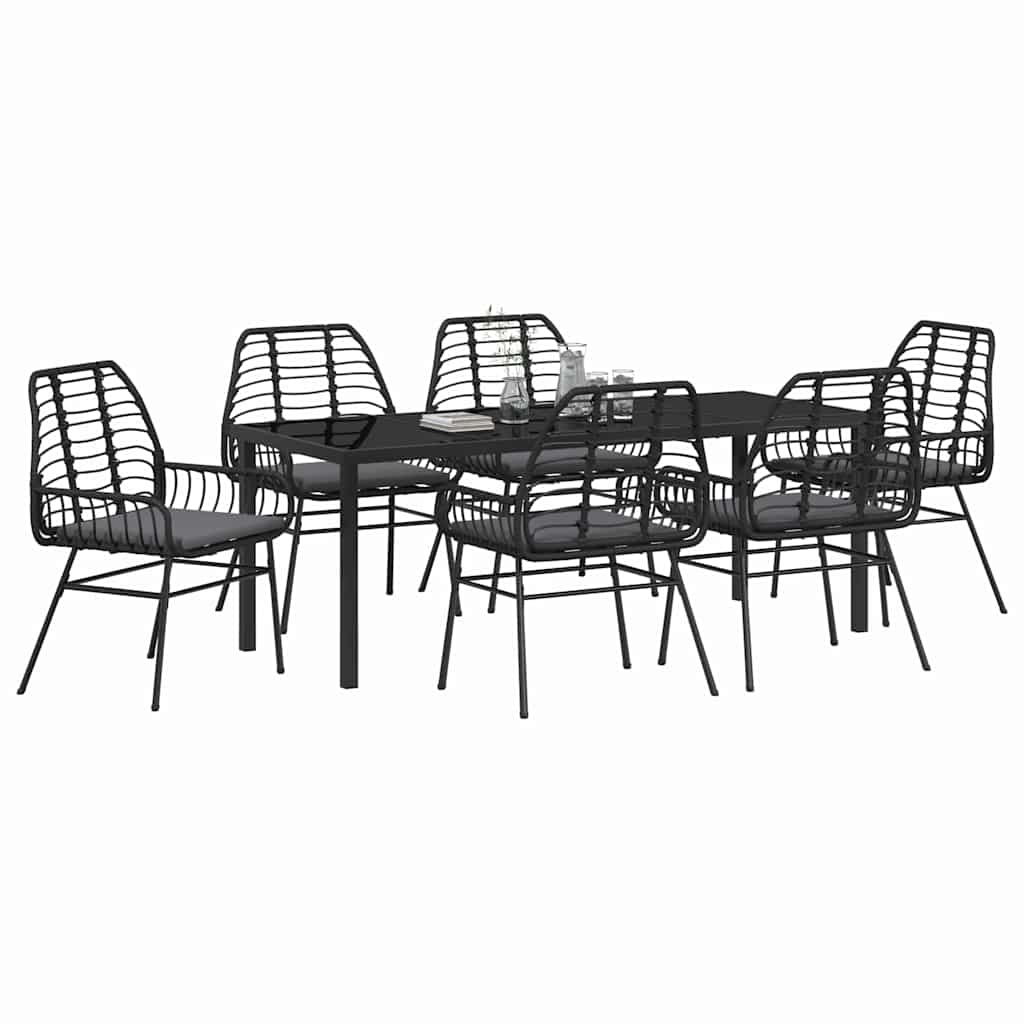 Tuin Eettafelset 7 Pcs Poly Rattan 6-persoons Zwart 200 cm