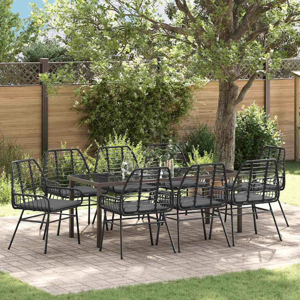 Tuin Eetset 9 Pcs Poly Rattan 8-persoons Zwart 200 cm