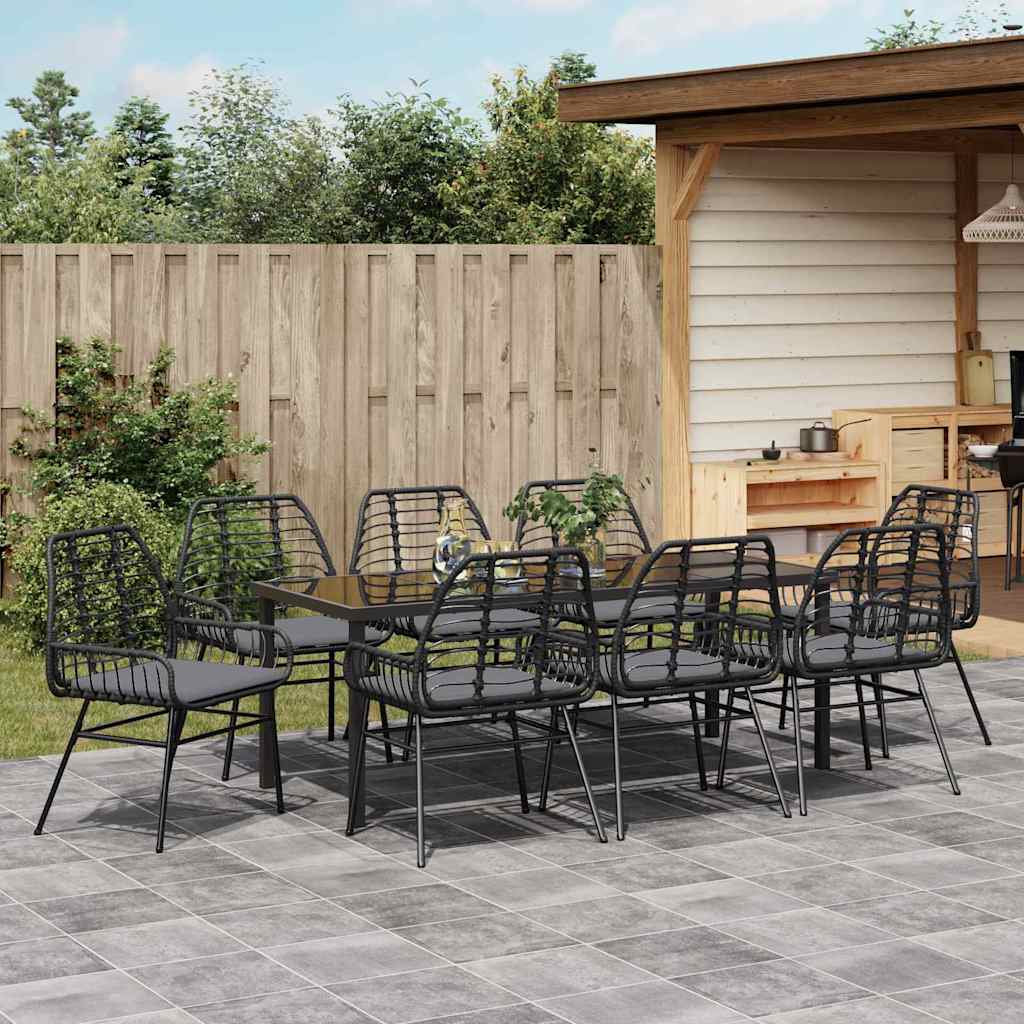 Tuin Eetset 9 Pcs Poly Rattan 8-persoons Zwart 200 cm