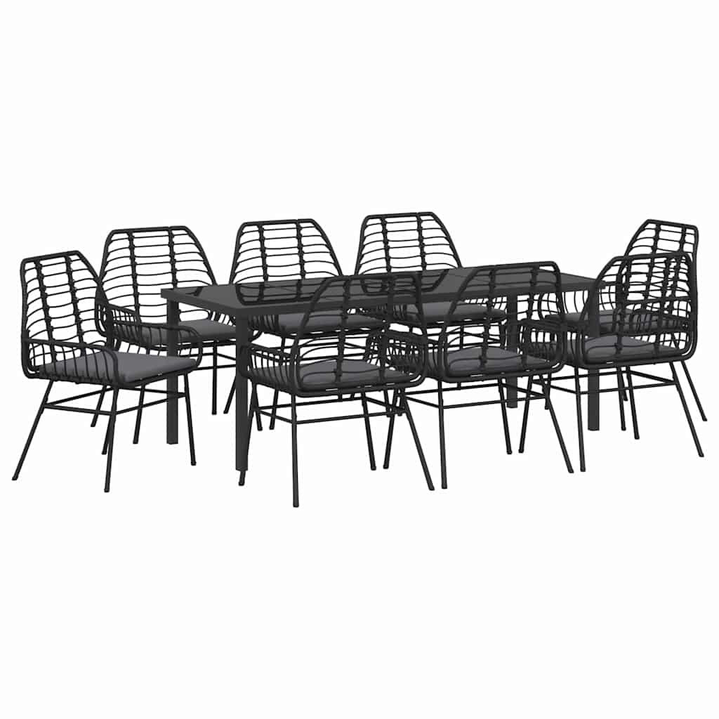 Tuin Eetset 9 Pcs Poly Rattan 8-persoons Zwart 200 cm