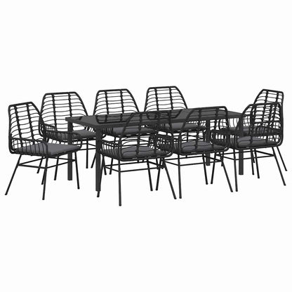 Tuin Eetset 9 Pcs Poly Rattan 8-persoons Zwart 200 cm