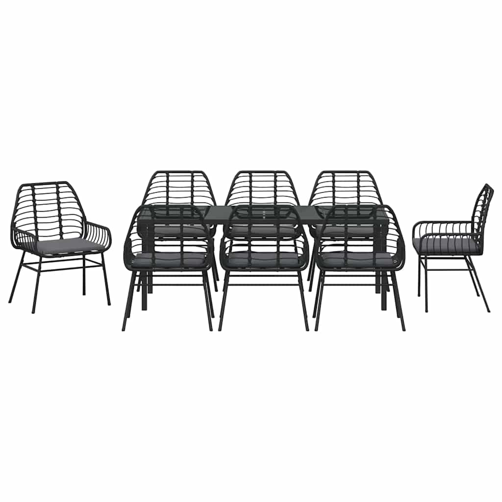 Tuin Eetset 9 Pcs Poly Rattan 8-persoons Zwart 200 cm
