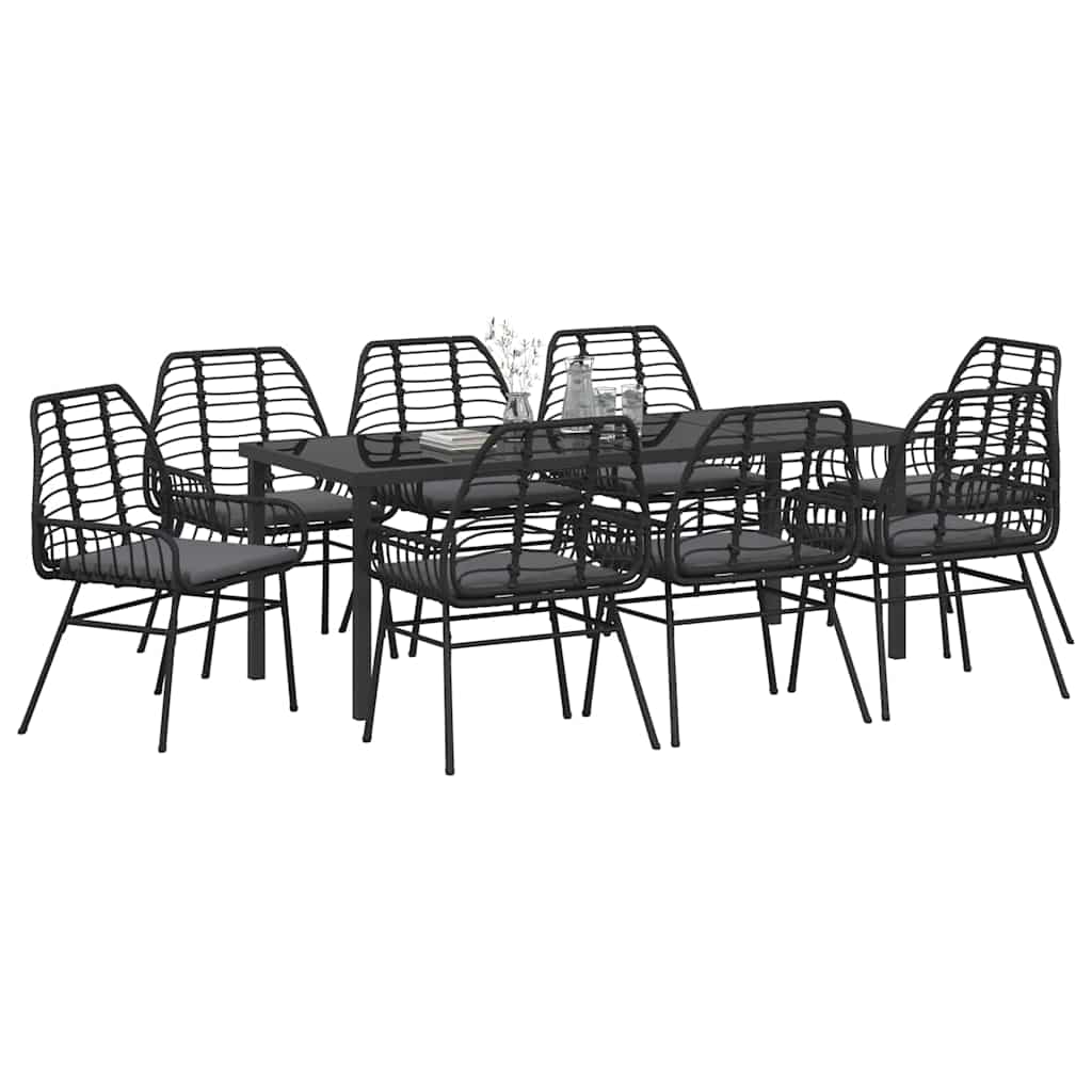 Tuin Eetset 9 Pcs Poly Rattan 8-persoons Zwart 200 cm
