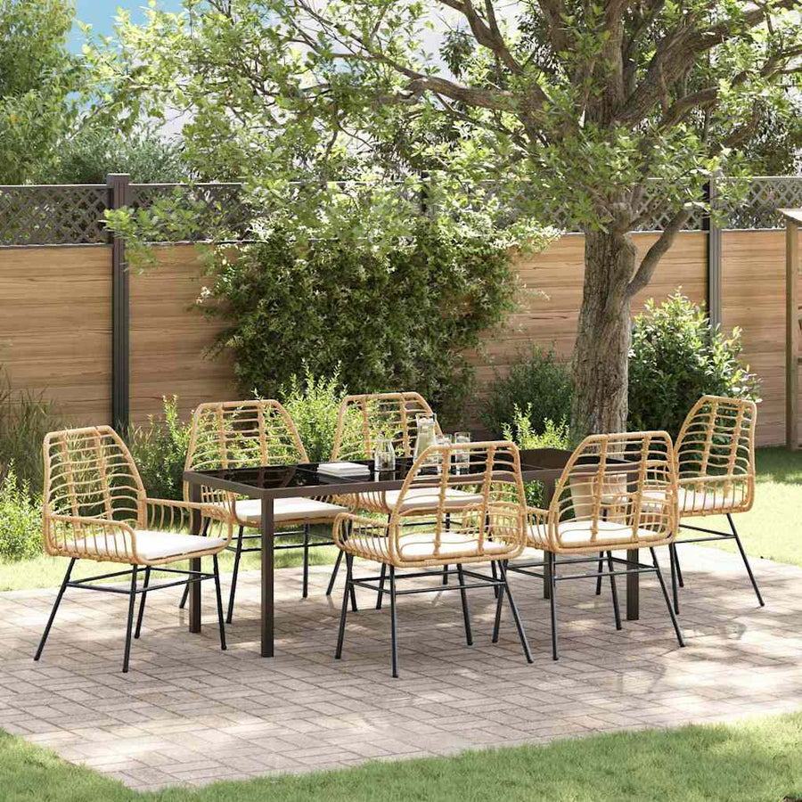 Tuin Eettafelset 7 Pcs Bruin Poly Rattan