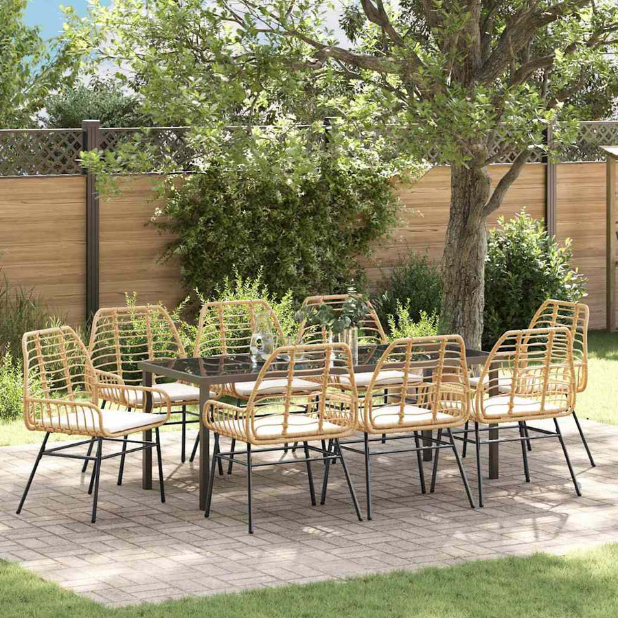 Tuin Eettafelset 9 Pcs Bruin Poly Rattan