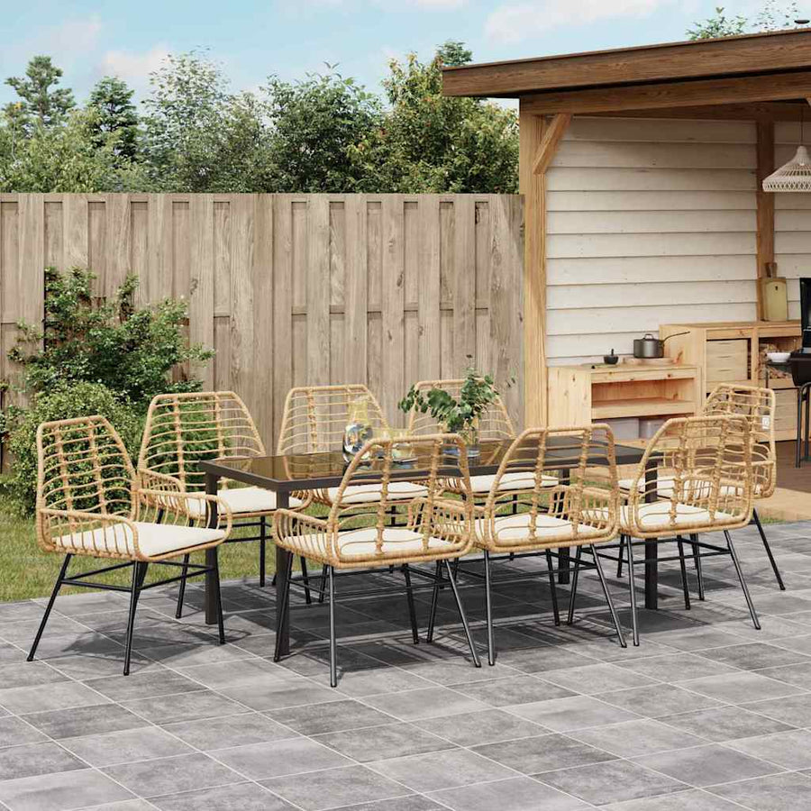 Tuin Eettafelset 9 Pcs Bruin Poly Rattan