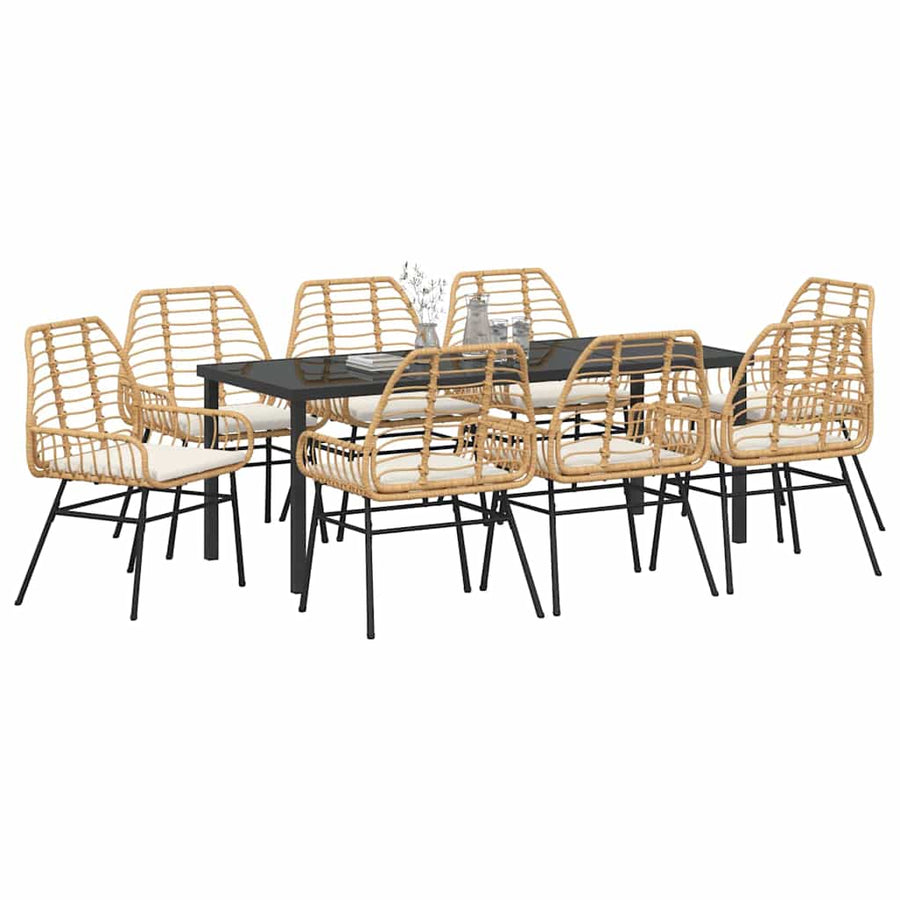 Tuin Eettafelset 9 Pcs Bruin Poly Rattan