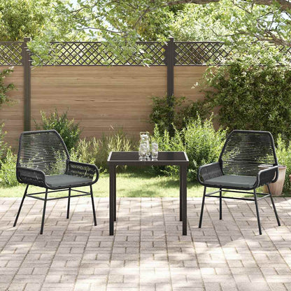 Tuin eettafelset met kussen 3 pcs Zwart poly rattan
