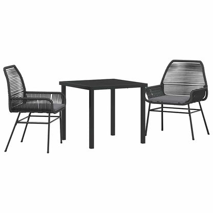 Tuin eettafelset met kussen 3 pcs Zwart poly rattan