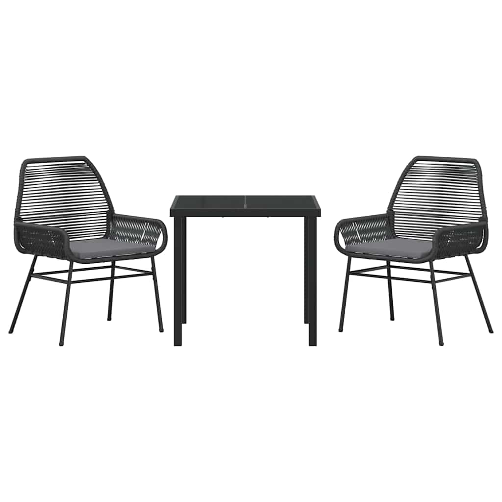 Tuin eettafelset met kussen 3 pcs Zwart poly rattan