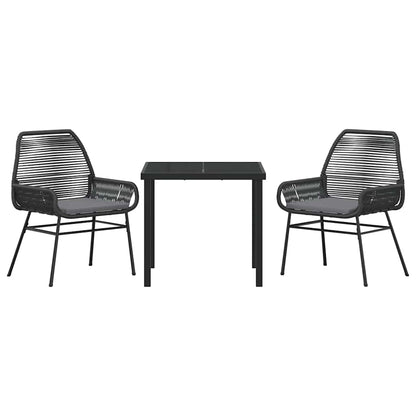 Tuin eettafelset met kussen 3 pcs Zwart poly rattan
