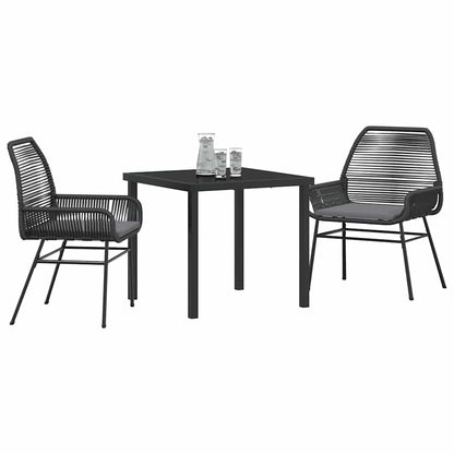 Tuin eettafelset met kussen 3 pcs Zwart poly rattan