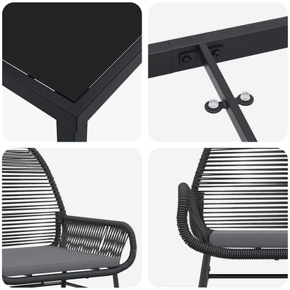 Tuin eettafelset met kussen 5 pcs Zwart poly rattan