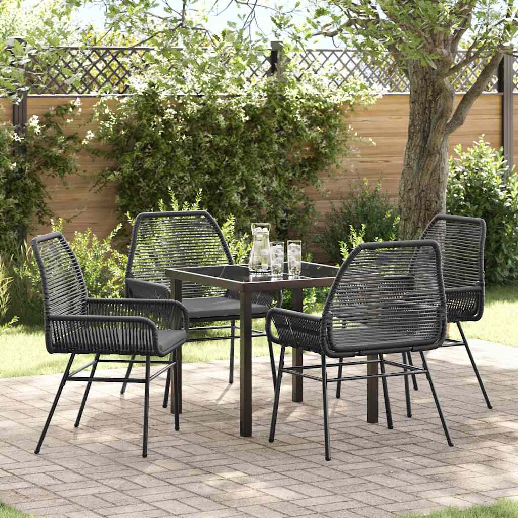 Tuin eettafelset met kussen 5 pcs Zwart poly rattan