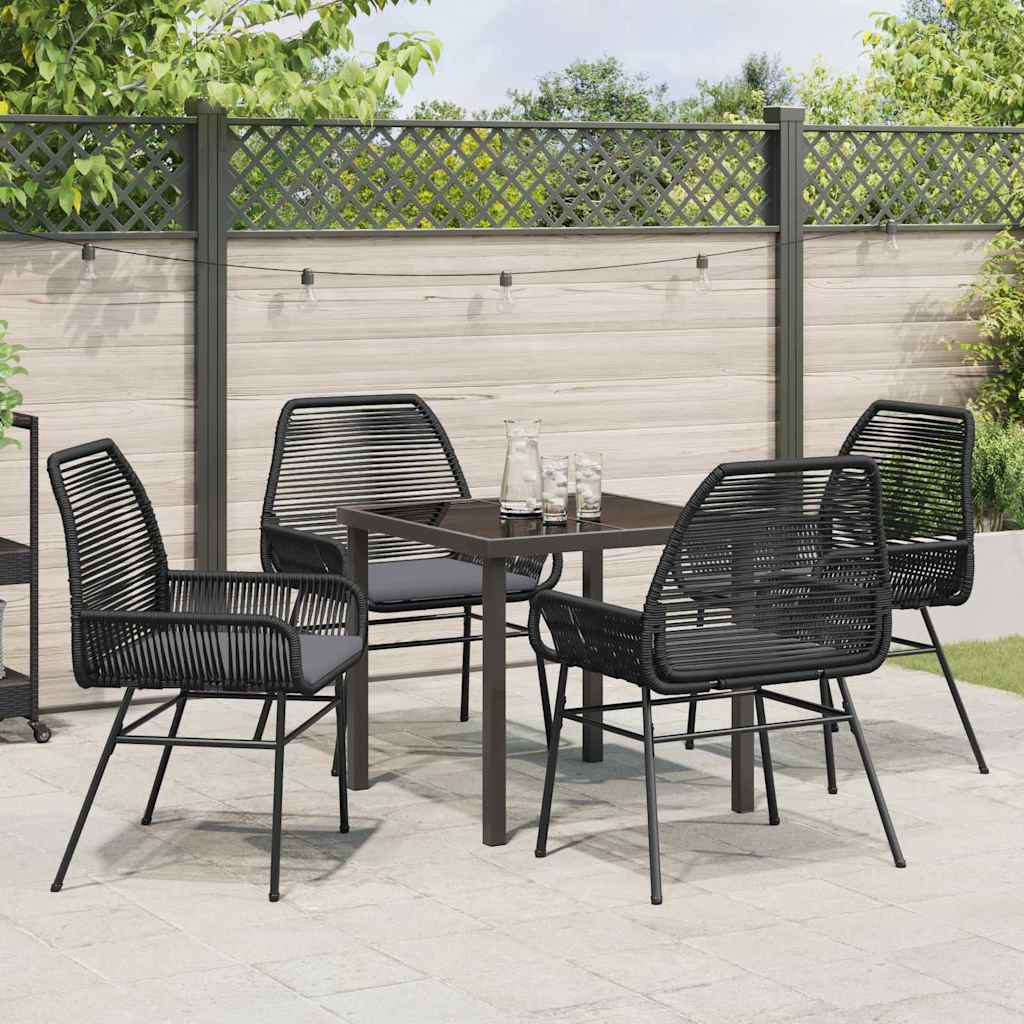 Tuin eettafelset met kussen 5 pcs Zwart poly rattan