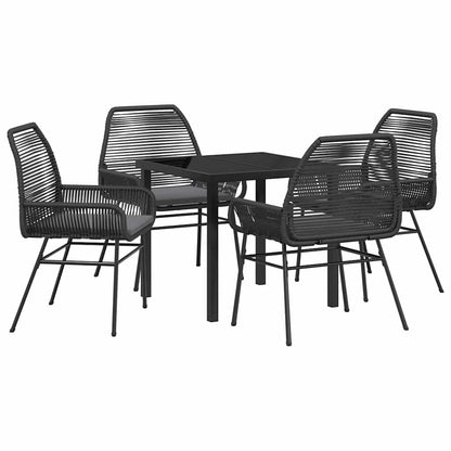 Tuin eettafelset met kussen 5 pcs Zwart poly rattan
