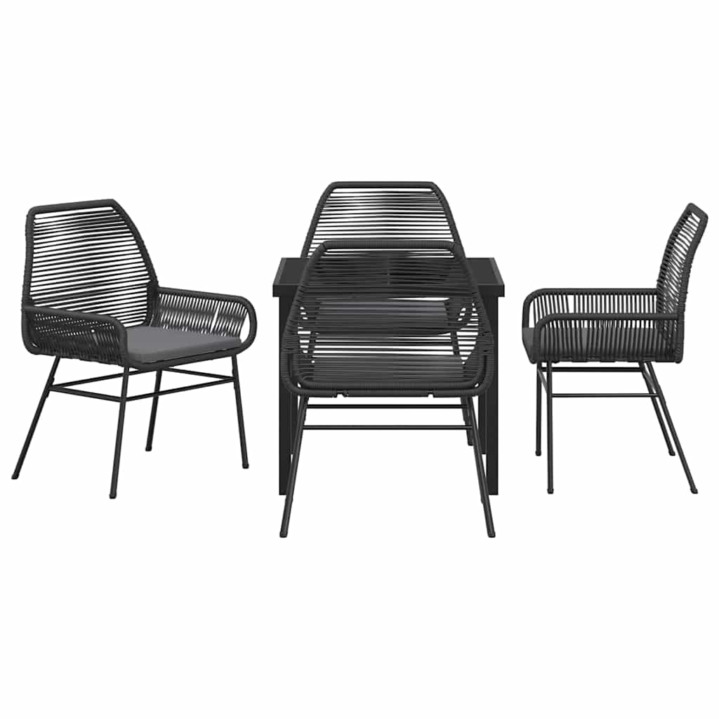 Tuin eettafelset met kussen 5 pcs Zwart poly rattan