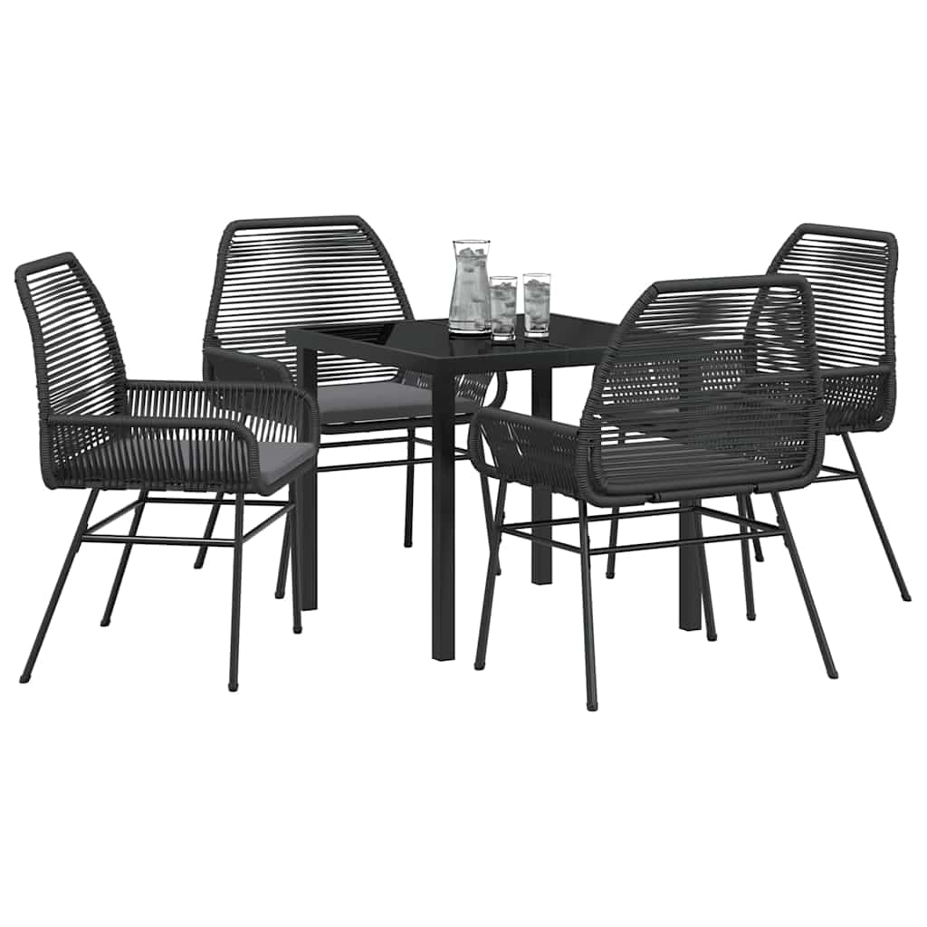 Tuin eettafelset met kussen 5 pcs Zwart poly rattan