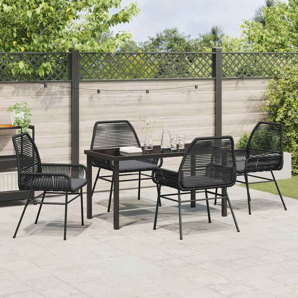 Tuin eettafelset met kussen 5 pcs Zwart poly rattan