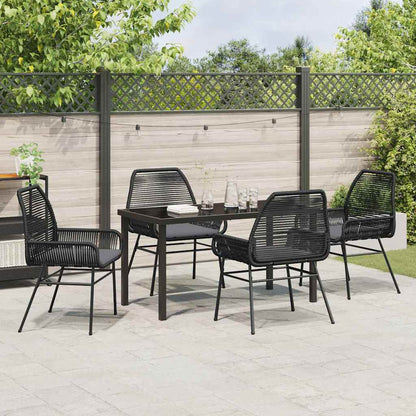 Tuin eettafelset met kussen 5 pcs Zwart poly rattan