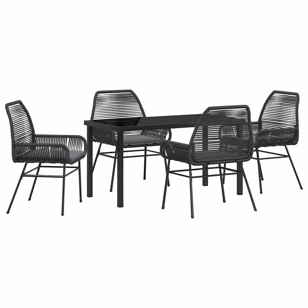 Tuin eettafelset met kussen 5 pcs Zwart poly rattan